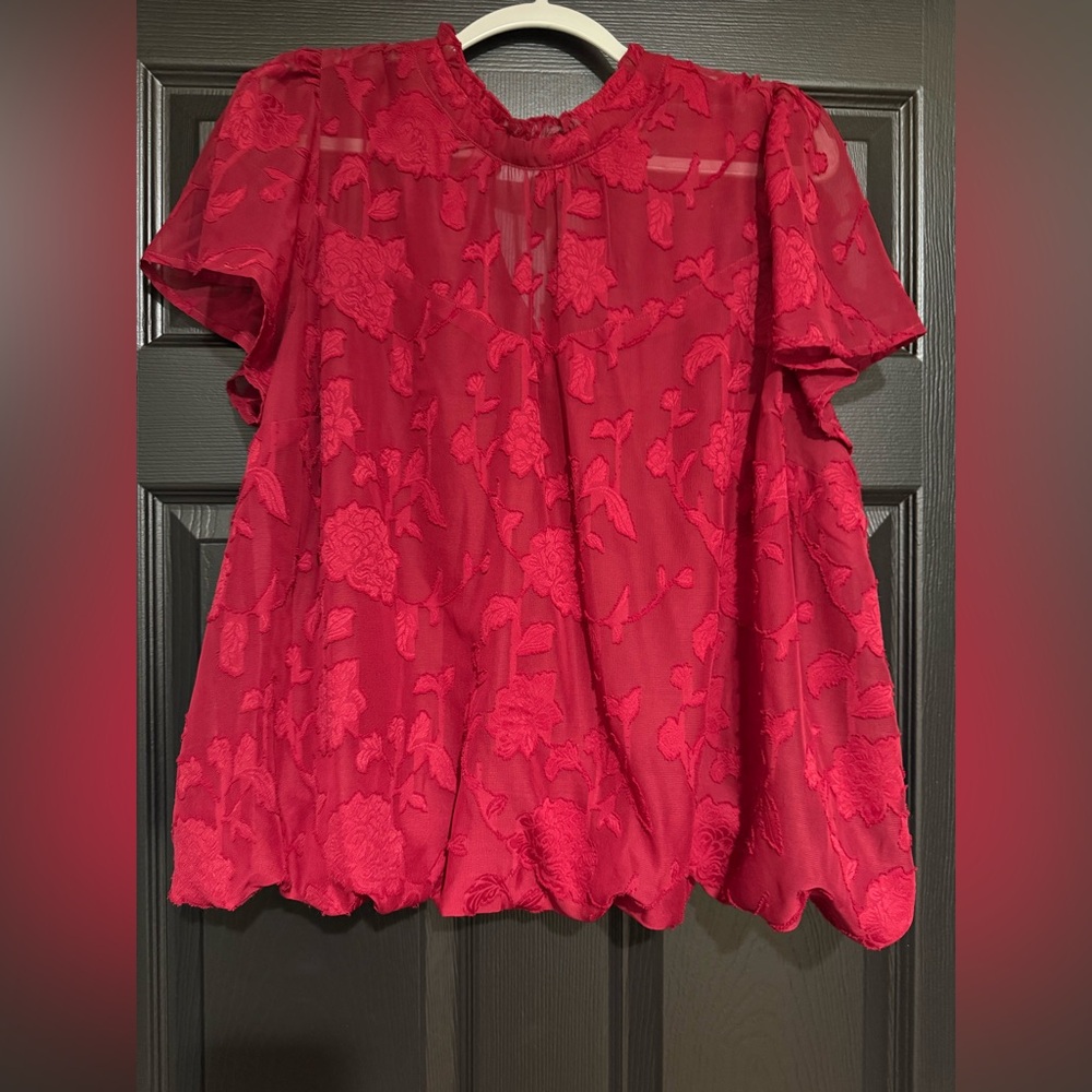 Torrid Red  Chiffon Blouse with Ruffled Collar
